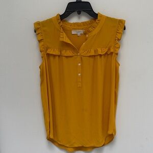 LOFT Women's Yellow Ruffle Button-Front Blouse